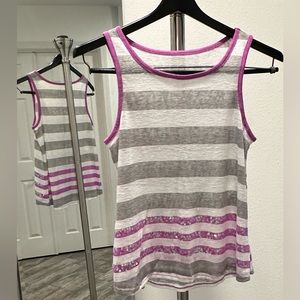 Justice Stripe Tank White Gray Purple Sequin - size Childrens Clothing: 18